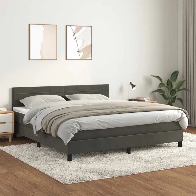 vidaXL Boxspring met matras fluweel donkergrijs 180x200 cm grijs