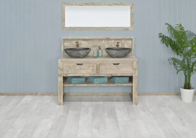 Steigerhouten badkamermeubel Crum met lades