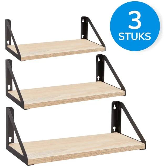 Acaza Wandplank - Set van 3 - 30/35/40 x 12 x 11 cm - Wandrek - Boekenrek - Boekenplank - Wandplank Zwevend - Lichte Eik