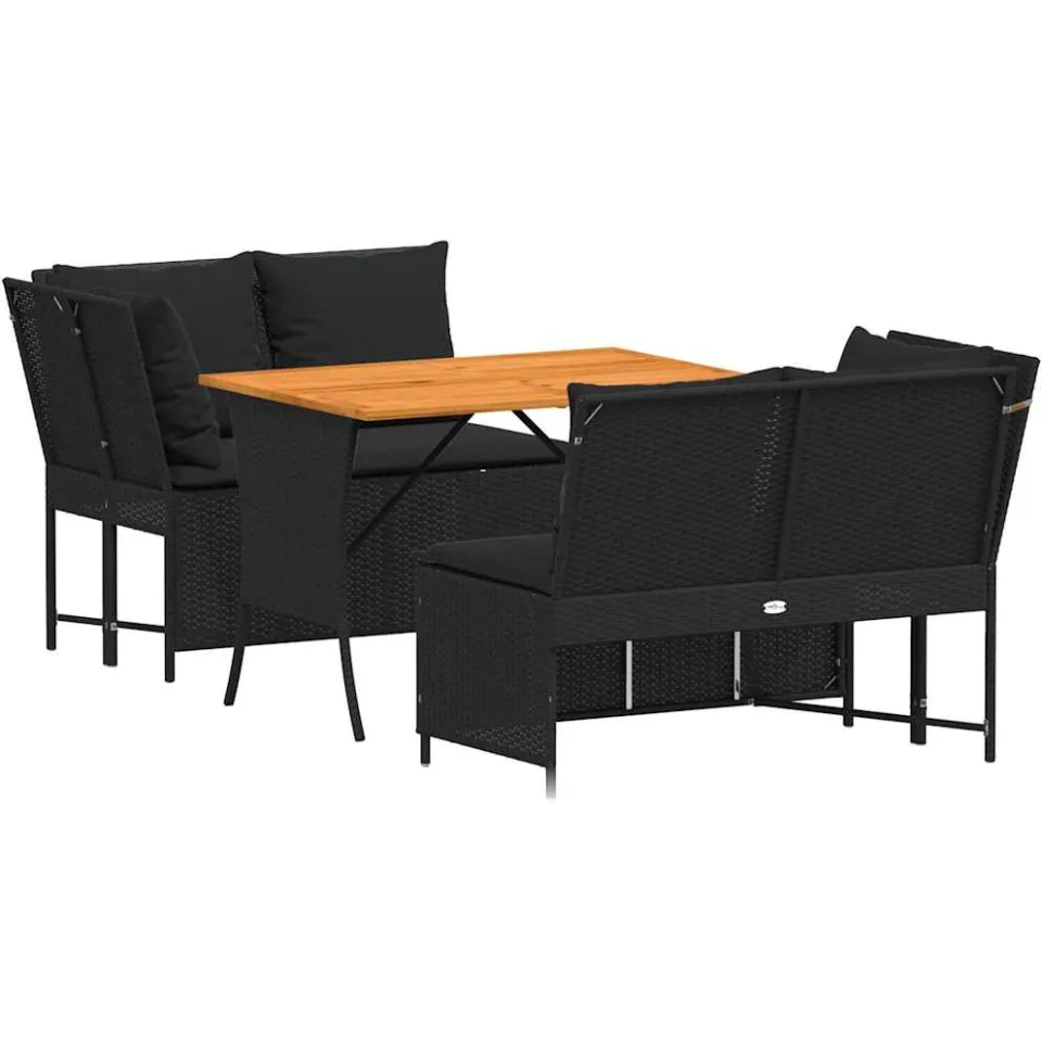 vidaXL 3-delige Loungeset met kussens poly rattan zwart