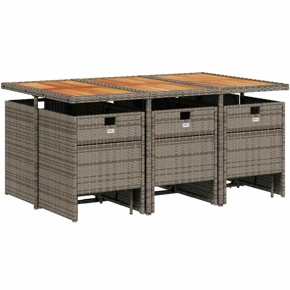 vidaXL 11-delige tuinset met kussens, grijs polyrotan