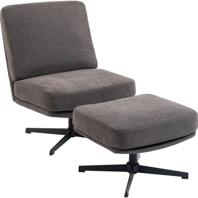 Homona Draaibare fauteuil met hocker - Met 360° draaifunctie - 68 x 81 x 93 cm - Donkergrijs