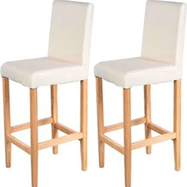 MCW Set van 2 barkrukken Vicenza, barkruk counter stool, hout + LEATHER ~ crème, lichtgekleurde poten