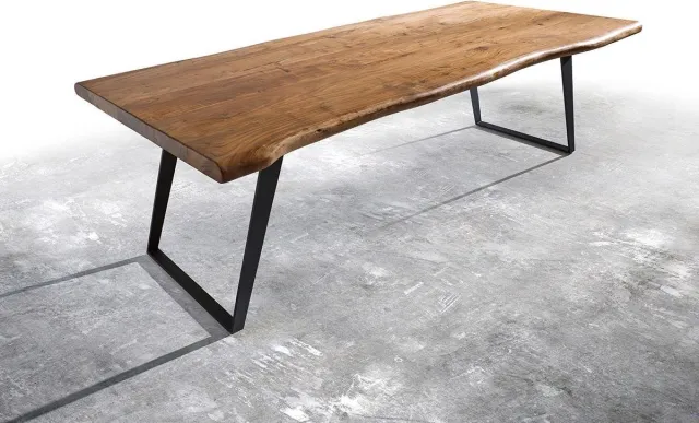 DELIFE Eettafel Edge acacia natuur 260x100 XL metaal schuin Live-Edge Bruin