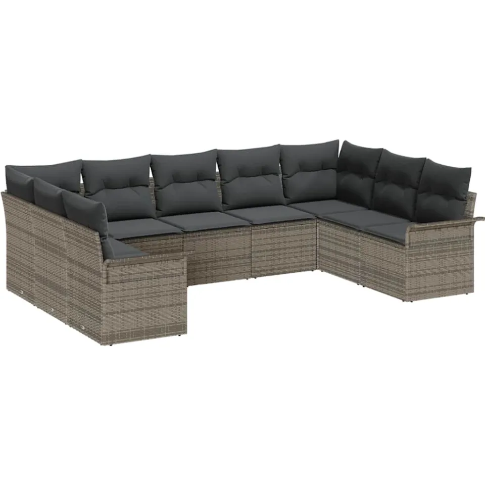 vidaXL Tuinbankenset met kussen Grijs poly rattan