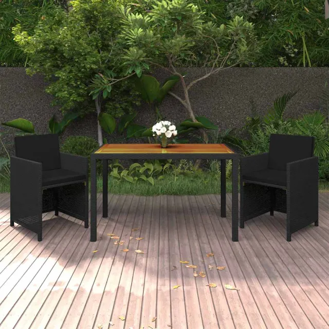 vidaXL 3-delige Tuinset met kussens poly rattan zwart, foto 2