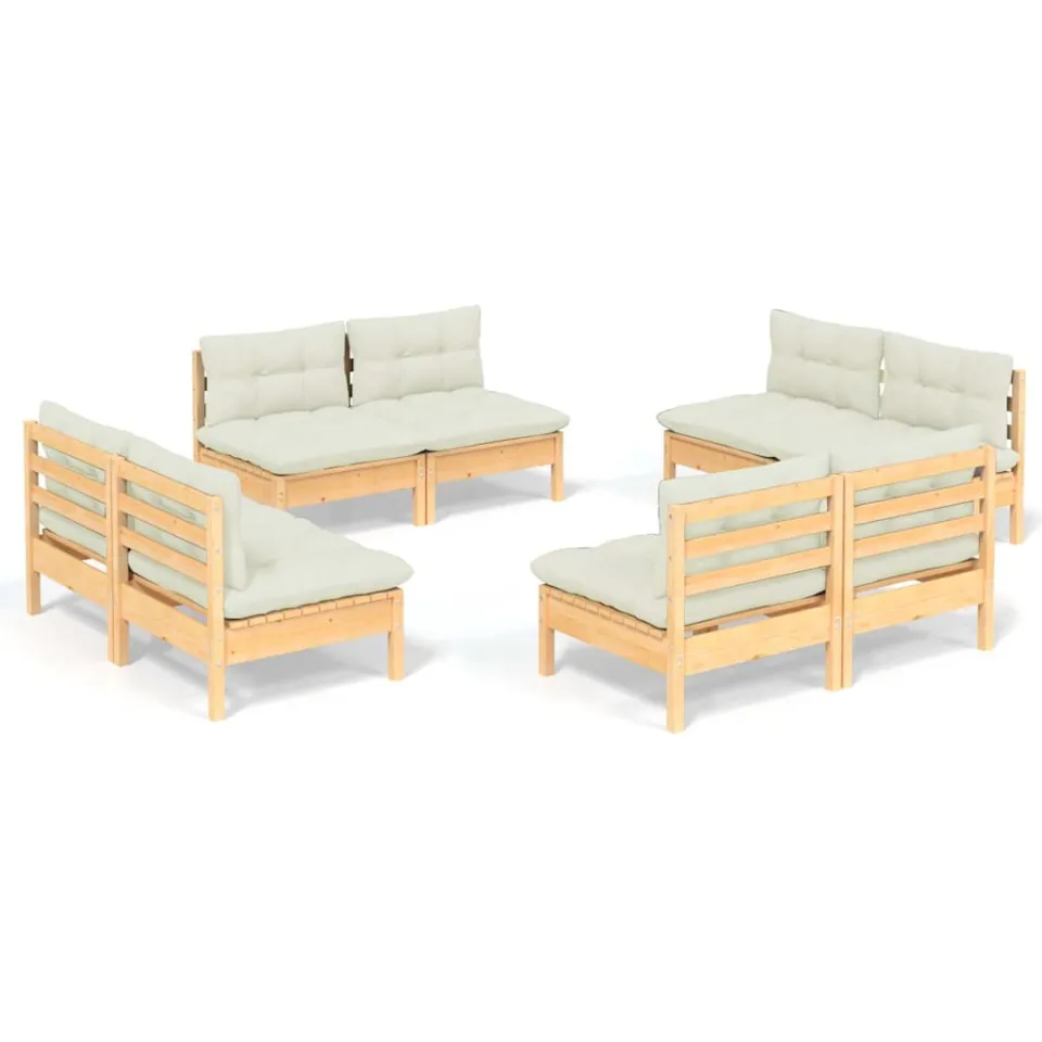 vidaXL 8-delige Loungeset met crèmekleurige kussens grenenhout, foto 3
