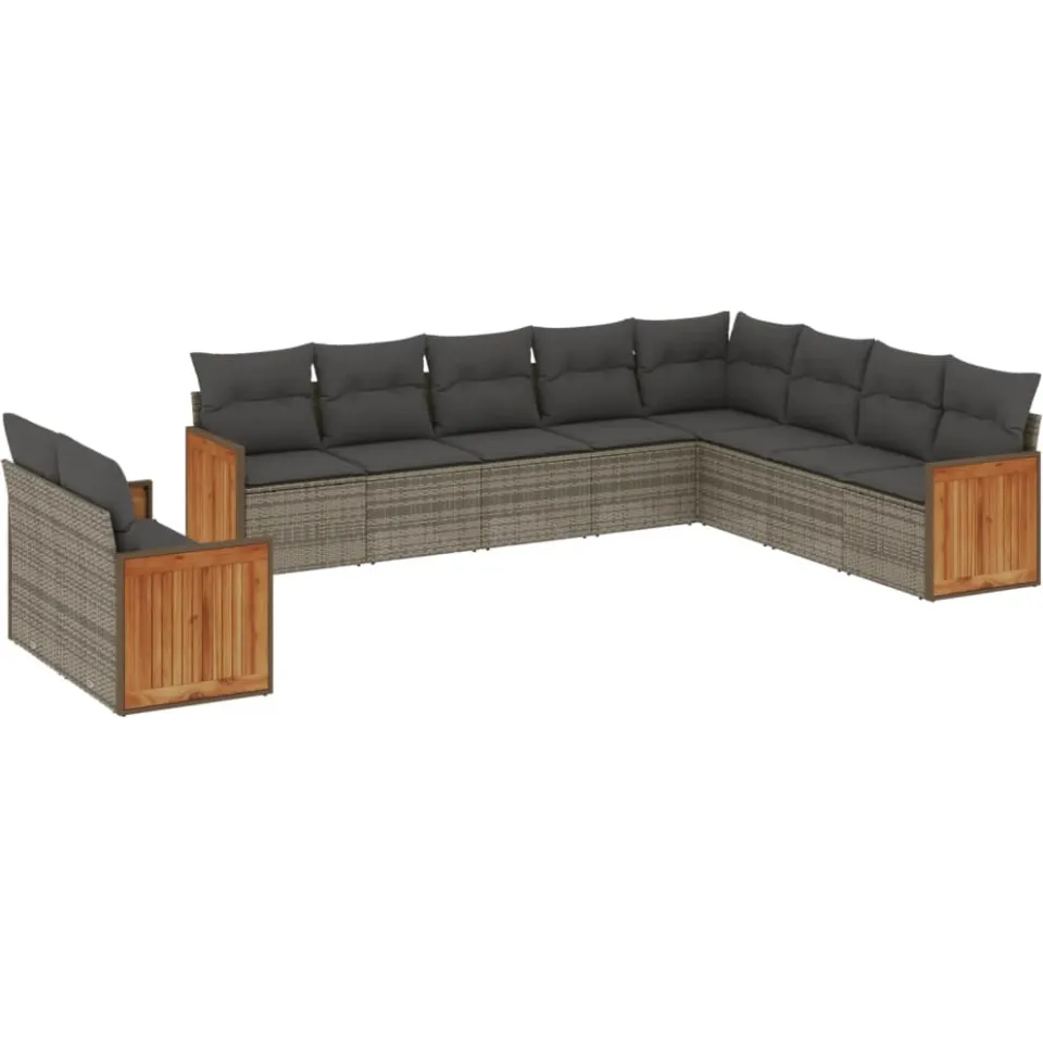 vidaXL 10-delige Loungeset met kussens poly rattan grijs, foto 3