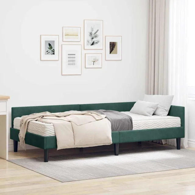 vidaXL Hoekbedframe met Matras 2 st Donkergroen 80 x 200 cm Fluweel