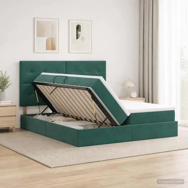 vidaXL Opslag bed met hoofdeinde Donkergroen 180 x 200 cm Fluweel