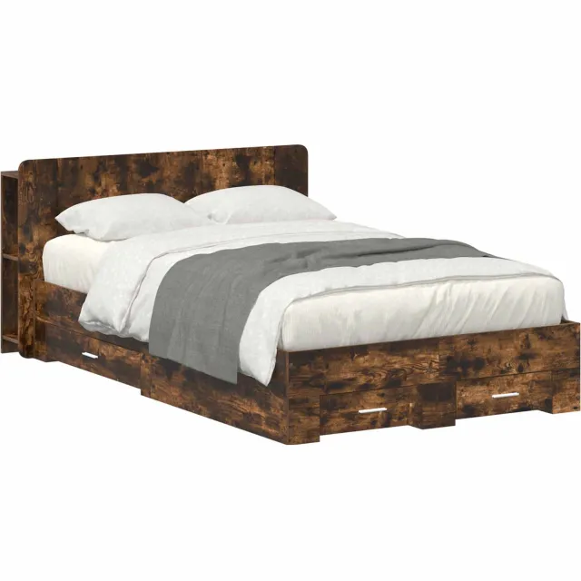 vidaXL Bedframe met opslag Gerookt eiken 120 x 190 cm Bewerkt hout Bruin