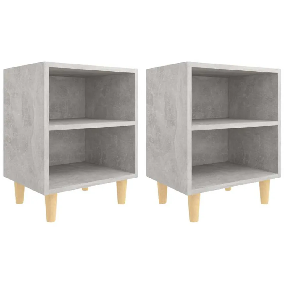 vidaXL Nachtkastjes 2 st met houten poten 40x30x50 cm betongrijs grijs, foto 3