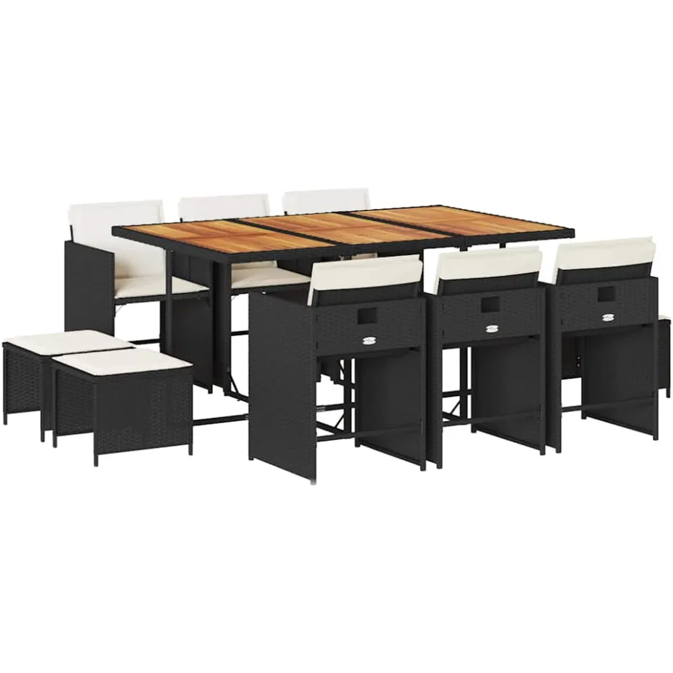 vidaXL 11-delige Tuinset met kussens poly rattan zwart, foto 3