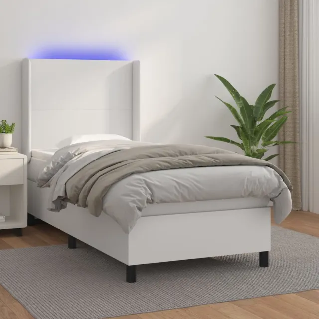 vidaXL Boxspring met matras en LED kunstleer wit 90x200 cm