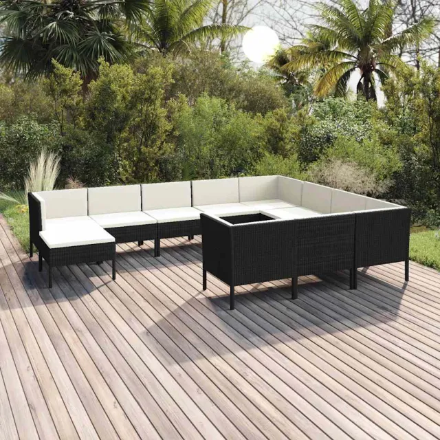 vidaXL 11-delige Loungeset met kussens poly rattan zwart, foto 2