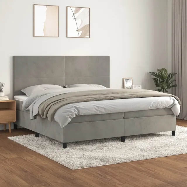vidaXL Boxspring met matras fluweel lichtgrijs 200x200 cm grijs
