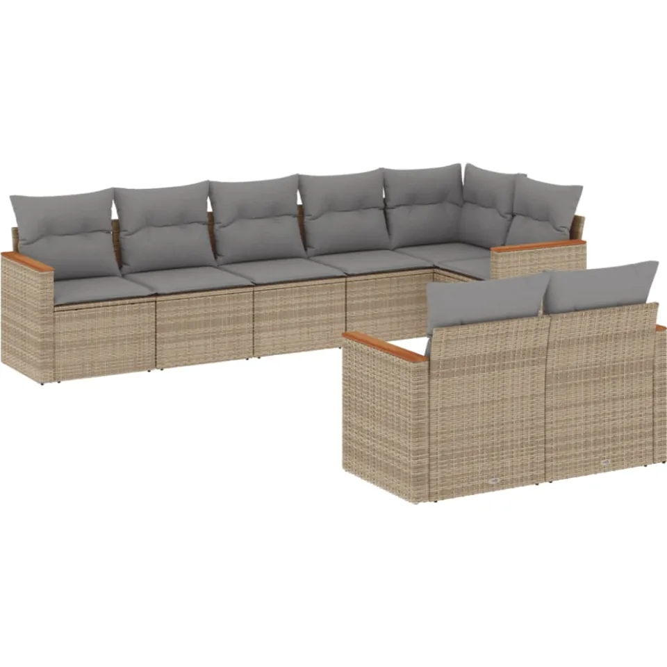 vidaXL 8-delige Loungeset met kussens poly rattan gemengd beige, foto 3