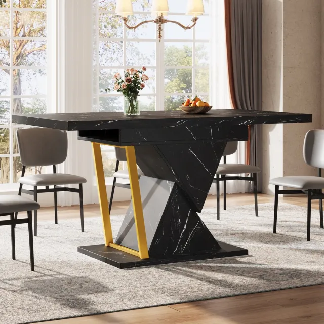 FloraGrace Eettafel - Uitschuifbaar Voor 4 Tot 6 Personen - Keuken En Eetkamer - MDF En Metaal - 110-140x80x76 cm - Zwart