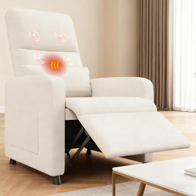 Triumpunpre Relaxstoel Massagestoel Elektrisch, Verstelbare TV Fauteuil met Ligfunctie, Massage en Verwarming, Enkel Zitbank, Voor Woonkamer, Slaapkamer, Leeshoek, Wit
