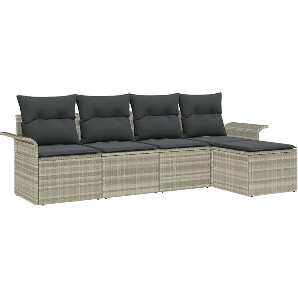 vidaXL Buitensofa 5 st Lichtgrijs poly rattan, foto 4