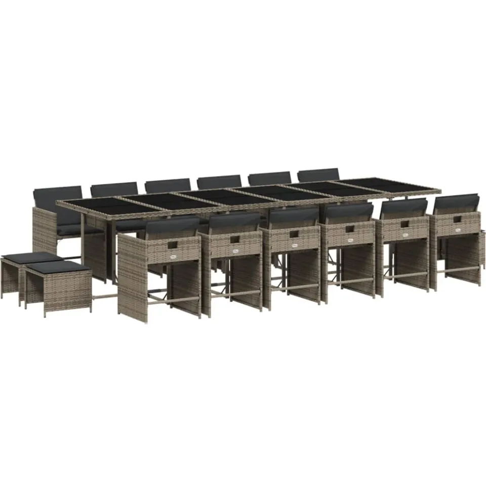 vidaXL 17-delige Tuinset met kussens poly rattan grijs, foto 3