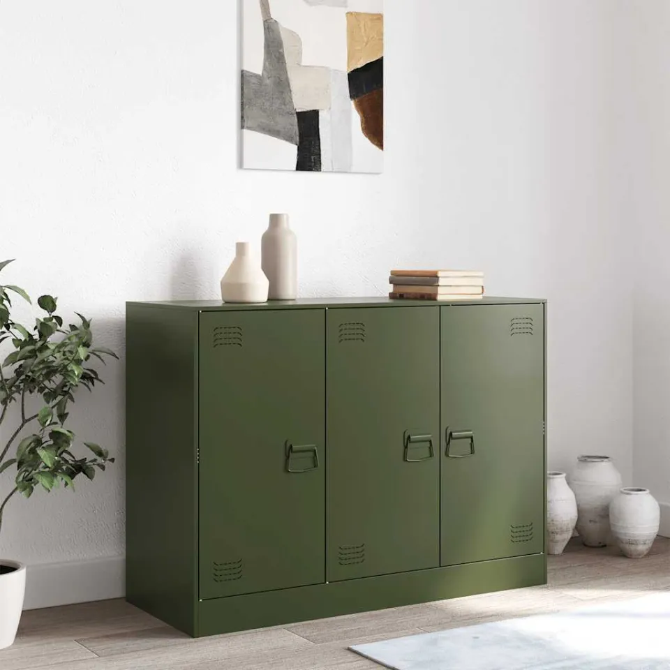 vidaXL Dressoir 99x39x73 cm staal olijfgroen, foto 2