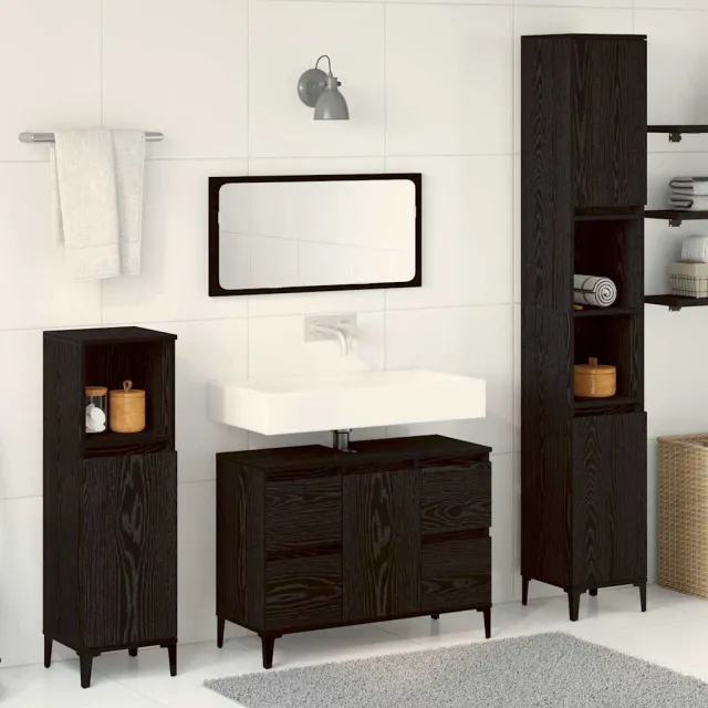 vidaXL Badkamermeubelset 3 st Zwart Eiken 30 x 30 x 180 cm, foto 2