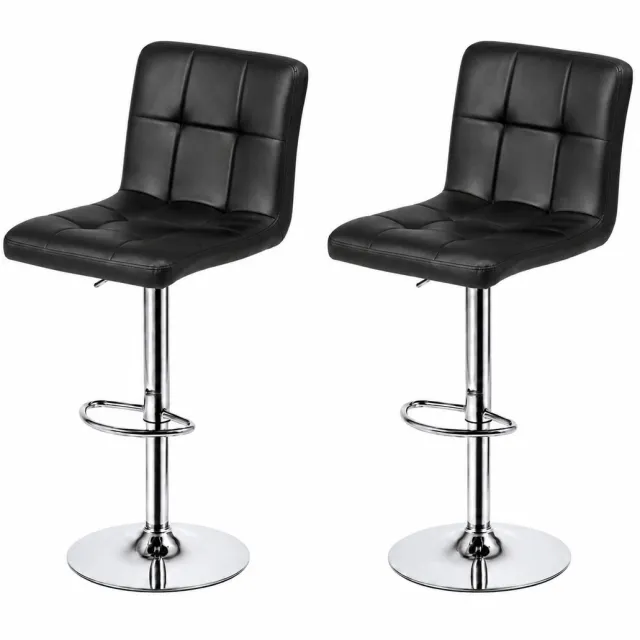 xDays Barkrukken Set van 2 Zwart – Hoogte Verstelbaar 60-82 cm – PU Leer – Verchroomd Onderstel – 360° Draaibaar – Met Voetensteun – Barstoel – Keuken Bar Restaurant