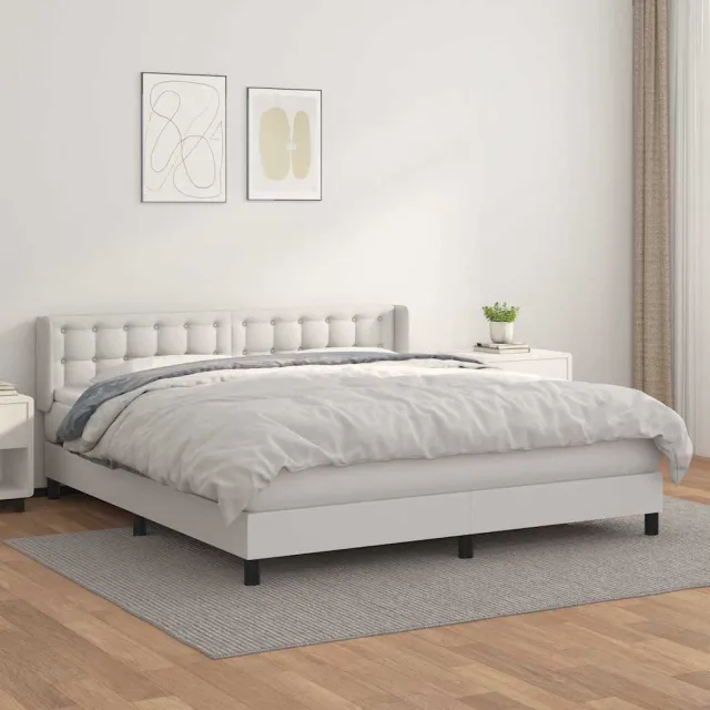 vidaXL Boxspring met matras kunstleer wit 160x200 cm