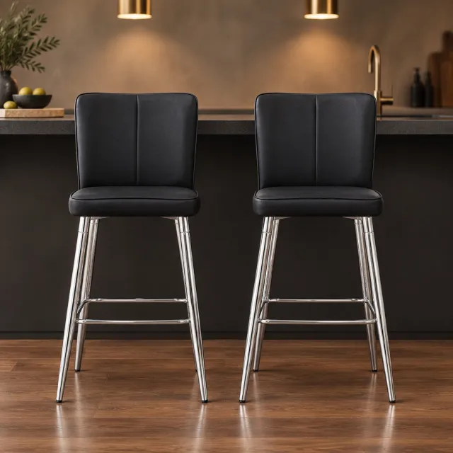 CHICFURN Barkruk - 2 personen - Rugleuning - Voetsteun - Zwart zilver