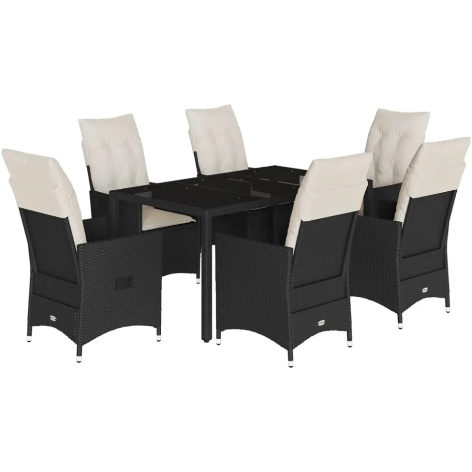 vidaXL 7-delige Tuinset met kussens poly rattan zwart, foto 3