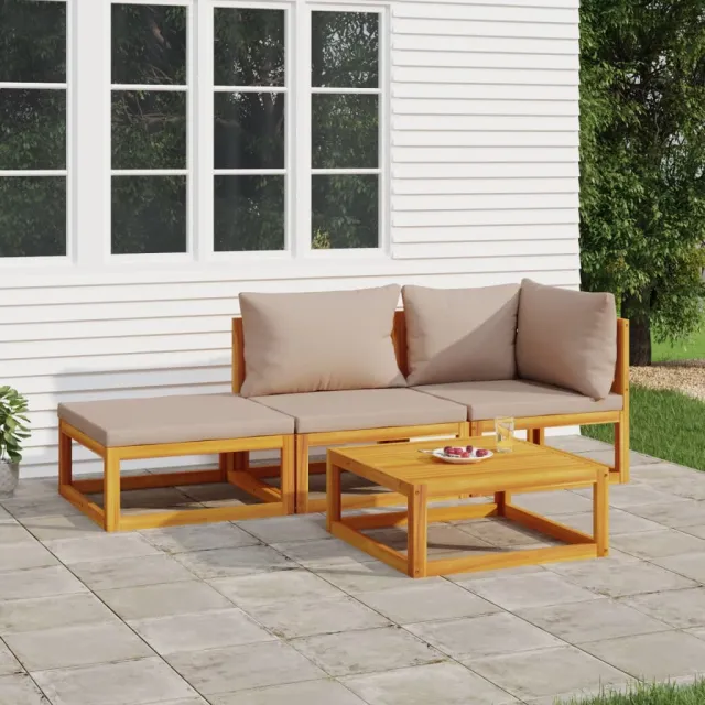vidaXL 4-delige Loungeset met taupe kussens massief hout, foto 2