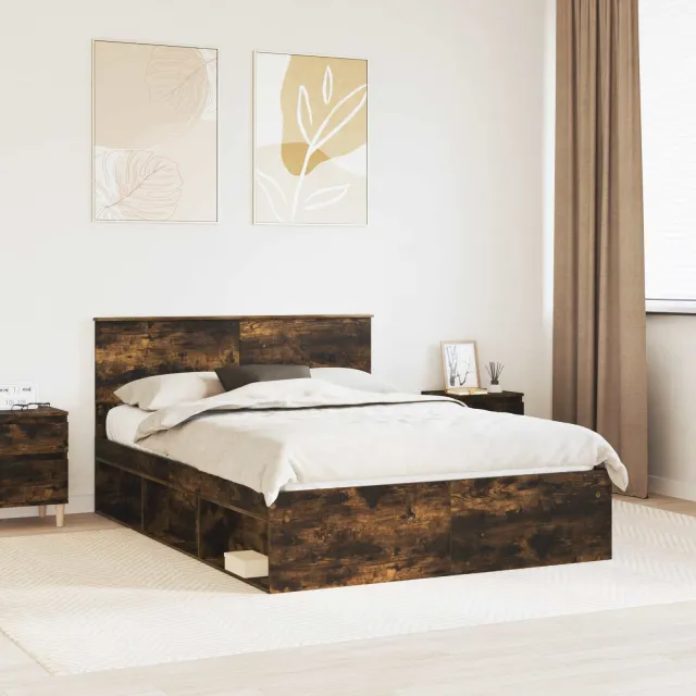 vidaXL Bedframe Gerookt eiken 140 x 200 cm Massief grenenhout Bruin