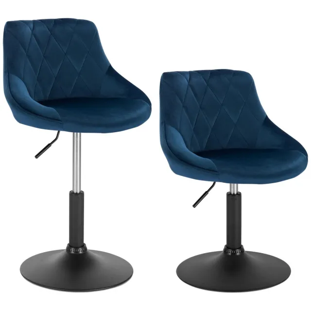Woltu MakkelijkMooi 2 Luxe Verstelbare Loungestoelen - Fauteuil - 360° Draaibaar - Petrol Blauw Fluweel - Zithoogte 42 tot 58 cm