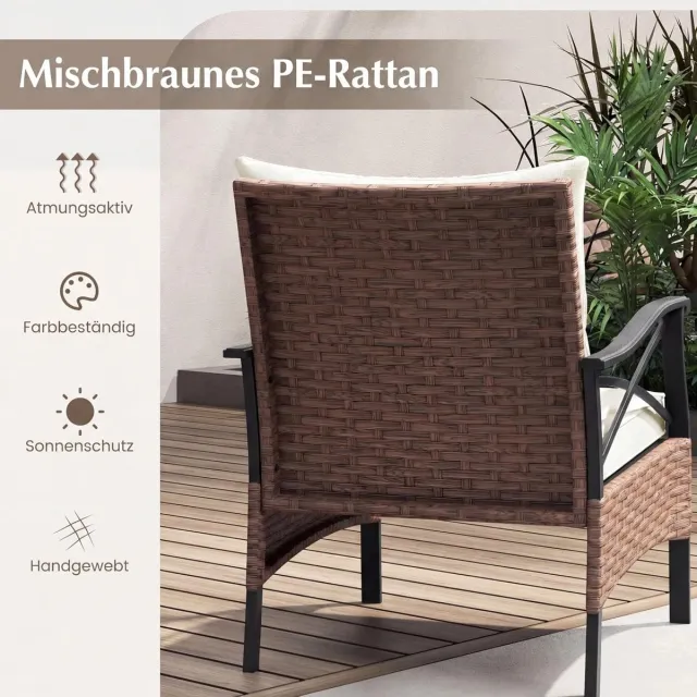 Laura Tuin Loungeset 5-Delig 72x60x81 cm – PE Rotan Bistroset met 2 Stoelen, 2 Voetenbanken & 2-Laags Tafel – Compacte Balkon & Terras Set Bruin/Beige – Laura