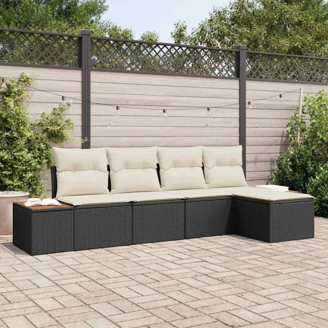 vidaXL Tuinbankenset 5 st Zwart Poly riet