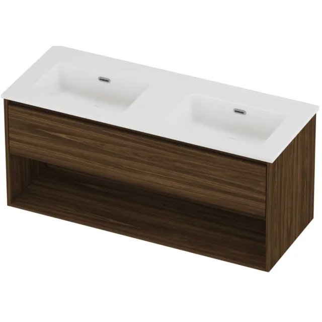 Proline Tribute Badmeubelset Porselein Elegant Met Schap 120x46x54 cm Glans Wit Cabana Oak Eiken