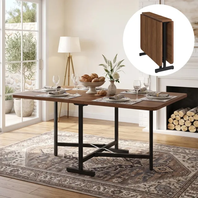 MODENUIT Eettafel - Uitschuifbaar En Opklapbaar - Voor Eetkamer En Woonkamer - MDF En Metaal - 120x80 Cm - Walnoot Walnut
