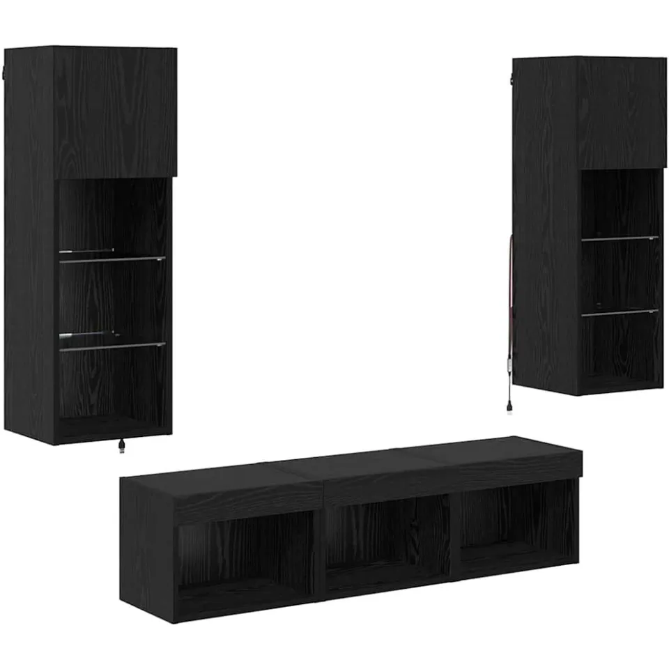 vidaXL TV Wandmeubels 5 st Zwart Eiken Bewerkt hout