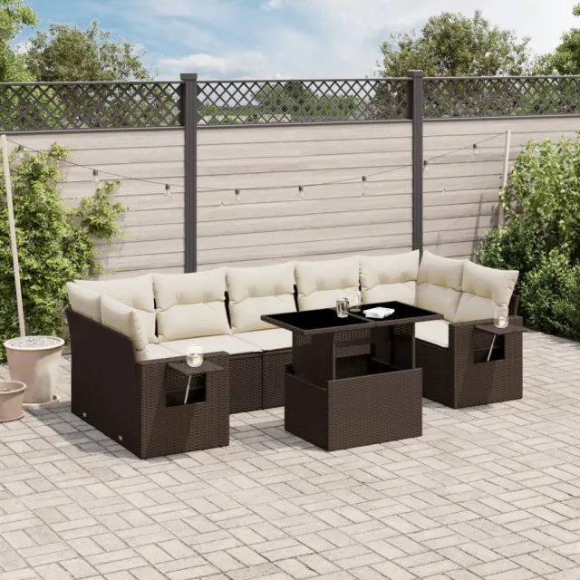 vidaXL 8-delige Loungeset met kussens poly rattan bruin, foto 2