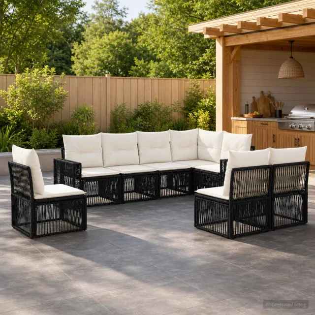 vidaXL Tuinbankenset 8 st 8-zits Zwart en Cream Wit poly rattan, foto 2
