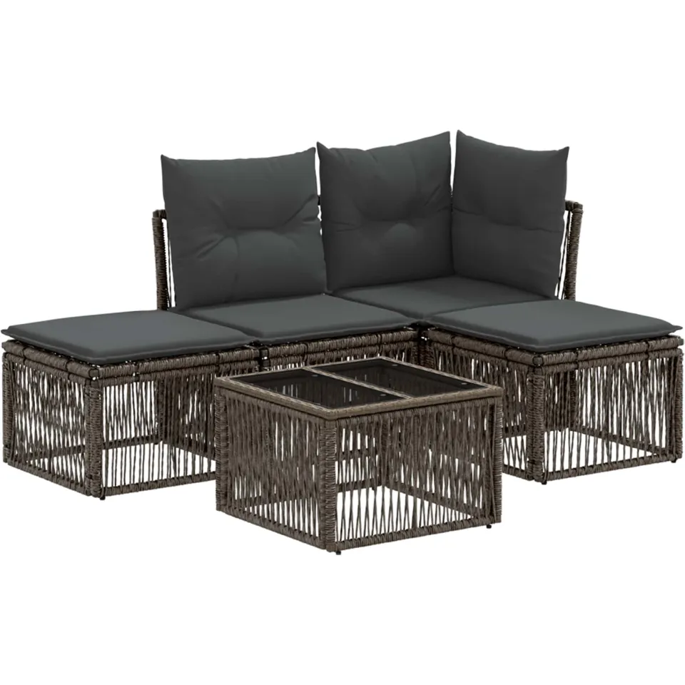vidaXL Tuinbankenset 5 st 4-zits Grijs poly rattan, foto 3