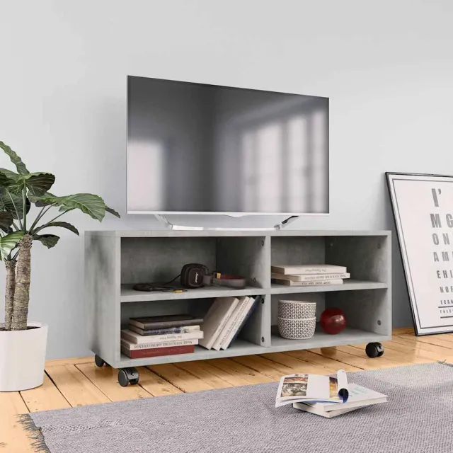 vidaXL Tv-meubel met wieltjes 90x35x35 cm bewerkt hout betongrijs grijs, foto 2