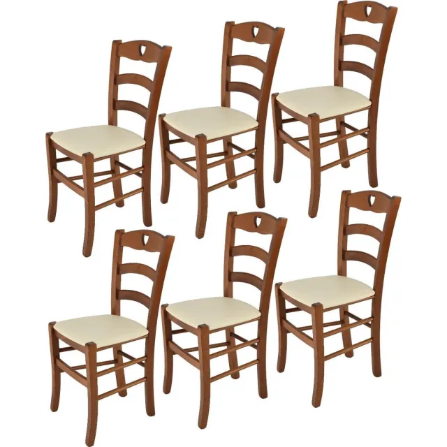 t m c s Tommychairs Cuore - Eetkamerstoelen - Set van 6 - Licht Walnoot - Kunstleer & Hout Lichte walnoten