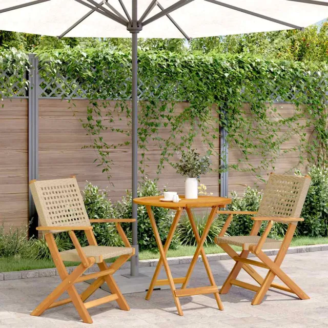 vidaXL 3-delige Bistroset poly rattan en massief hout beige