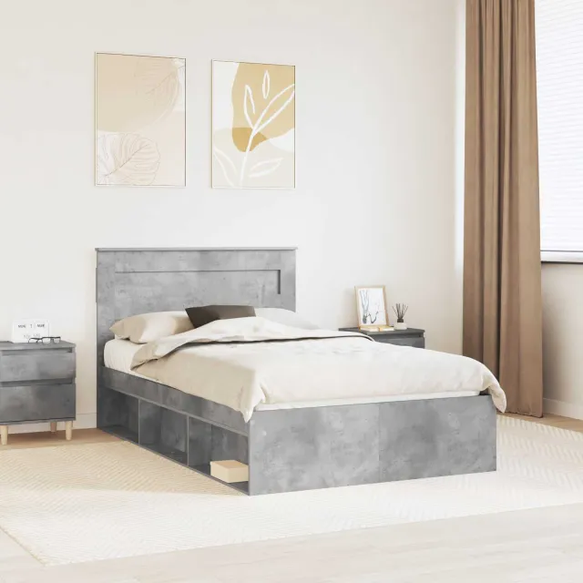 vidaXL Bedframe Betongrijs 120 x 190 cm Bewerkt hout