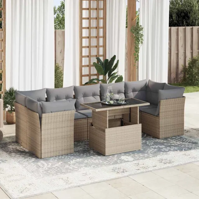 vidaXL 8-delige Loungeset met kussens poly rattan beige, foto 2