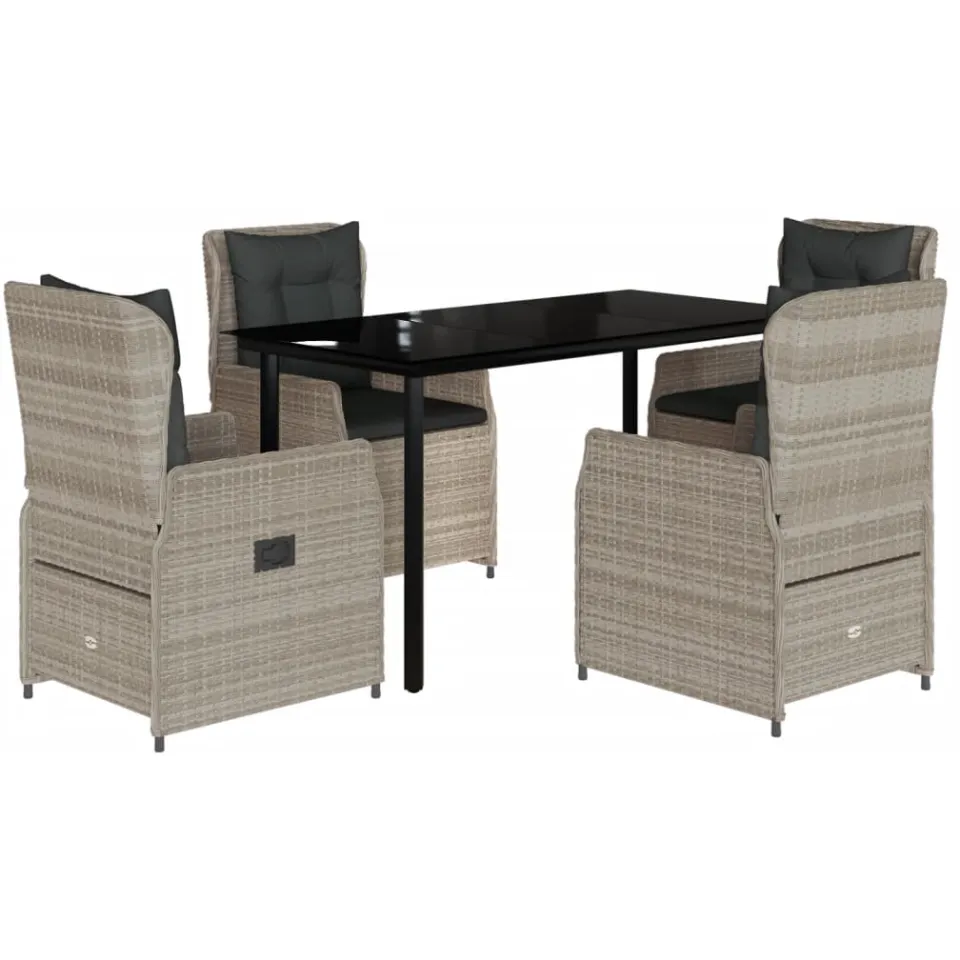 vidaXL 5-delige Tuinset met kussens poly rattan lichtgrijs grijs, foto 3