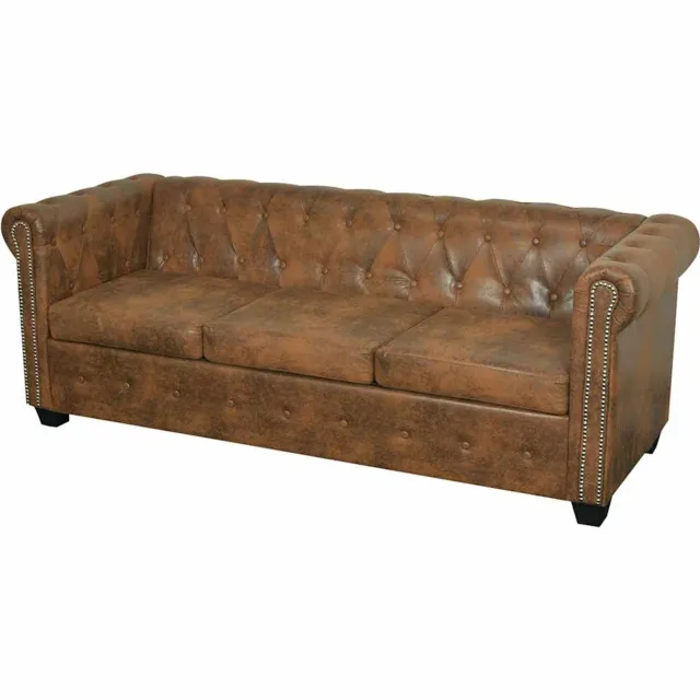 vidaXL Chesterfield - Bank - 3-Zits - Bruin - Kunstleer