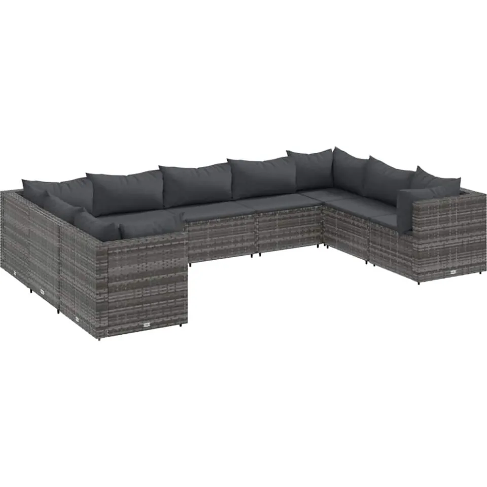 vidaXL 9-delige Loungeset met kussens poly rattan grijs